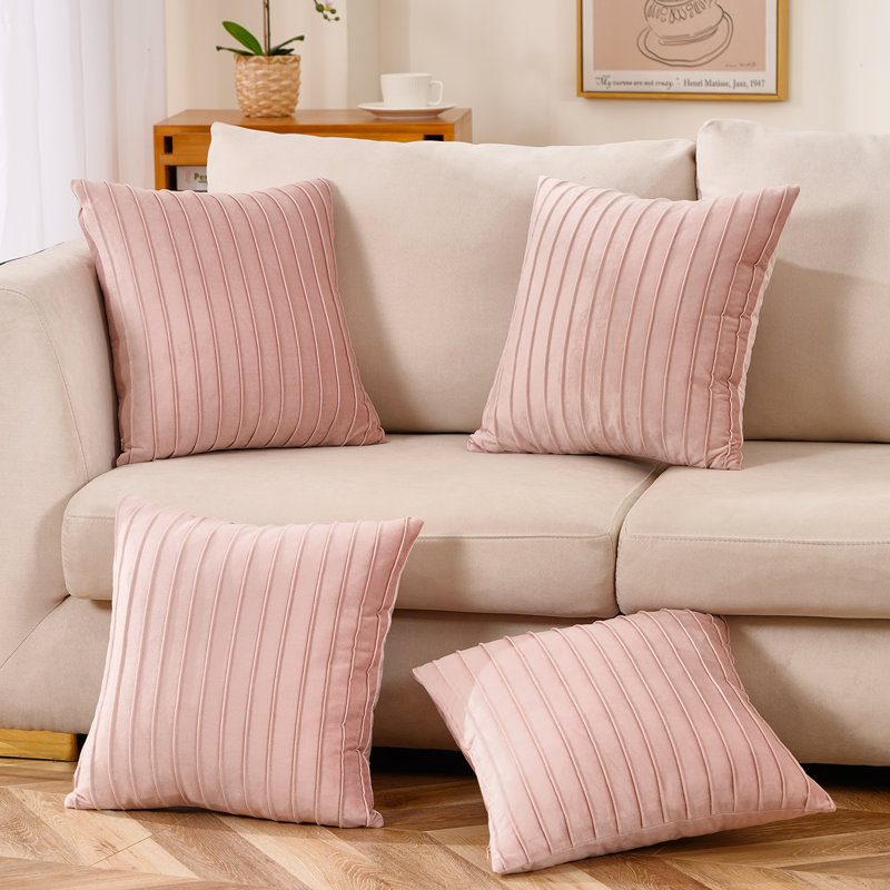 Striped Velvet Throw Pillow, Pink, 20" x 20"