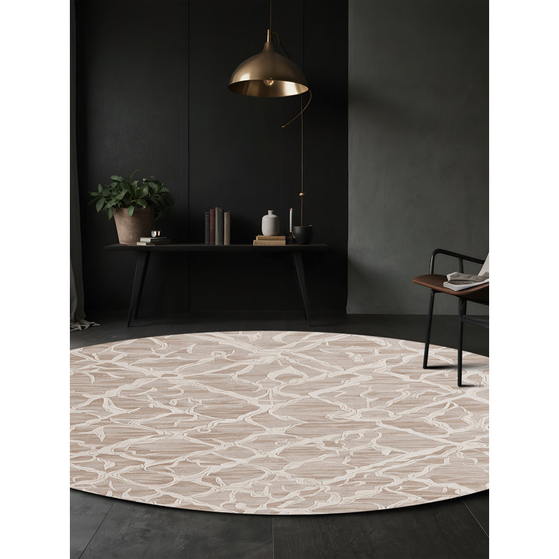 Tapis gris soyeux et moelleux, Rond 3 pi