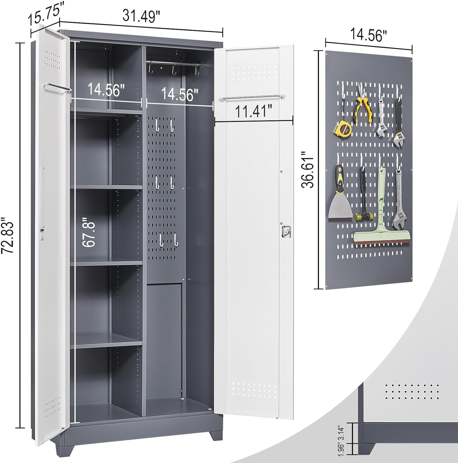 17 Stories 72.8" H Metal Storage Cabinet For Brooms,broom Closet ...