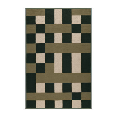 Machine Washable Checkered Green Area Rug