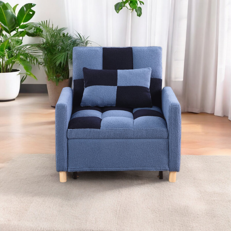 Méridienne convertible l 31,48 po, Polyester bleu/noir