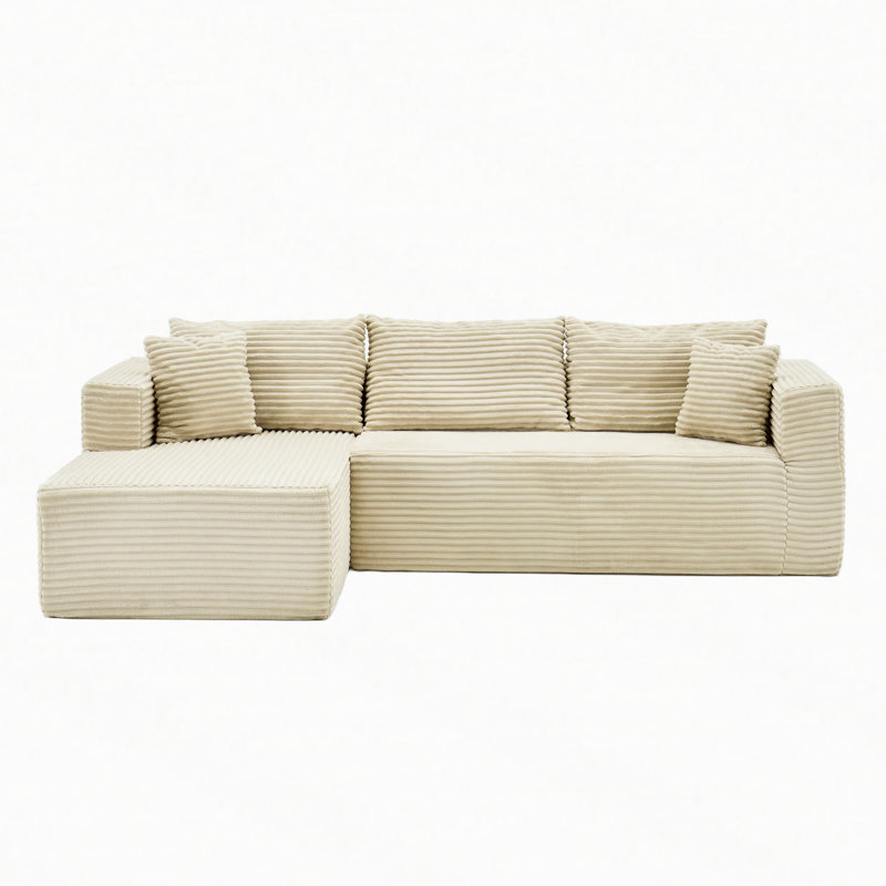Modular Cloud Sectional Sofa, Beige Corduroy, Left Hand Facing