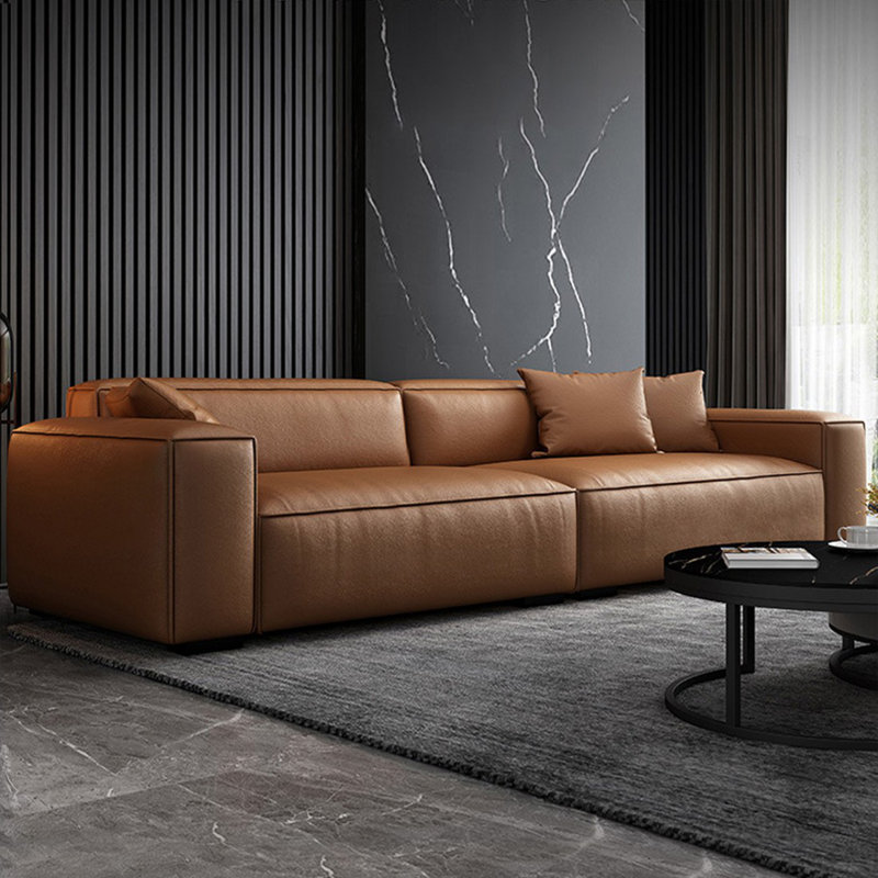 Canapé modulaire brun en cuir véritable, H 27,56 po x l 110,24 po x P 37,4 po, 4, Brun