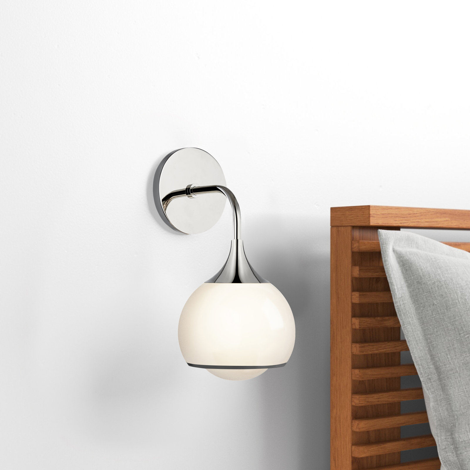 Kegan Single Light Dimmable Armed Sconce, Polished Nickel