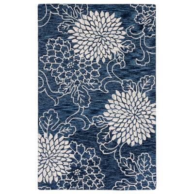 Tapis bleu marine / ivoire Jardin 602