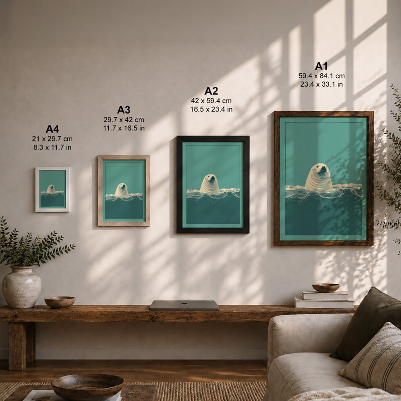 Seal in Waves Coastal - Framed Print, A1 - 84.1 x 59.4 cm, Black