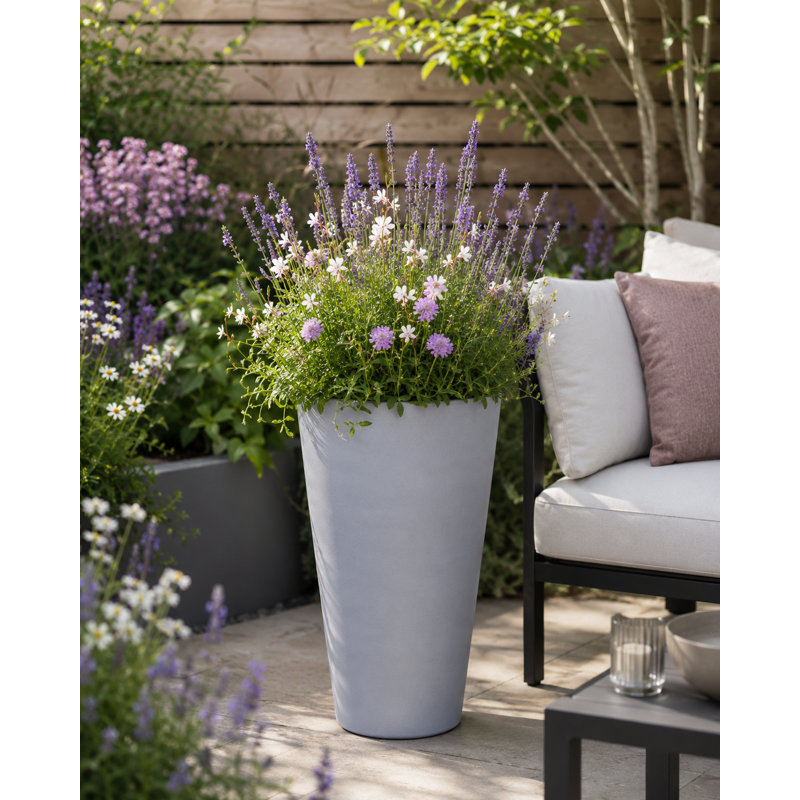Steph Tall Round Plant Pot, Contemporary Concrete Effect Tall Planter, Round Indoor and Outdoor Vase Planter with Drainage Hole