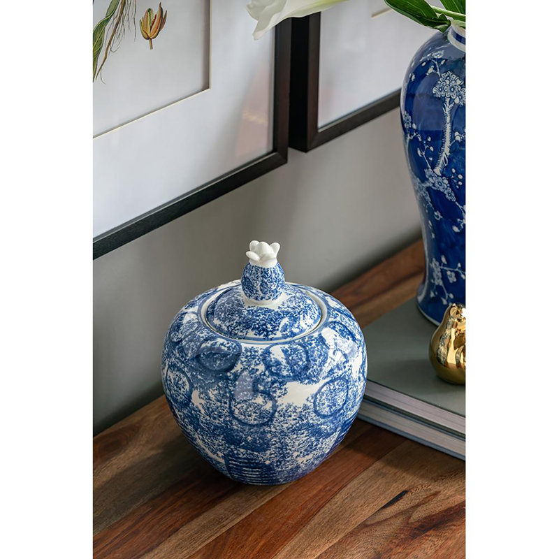 Pot en porcelaine bleue / blanche de 10,2 po