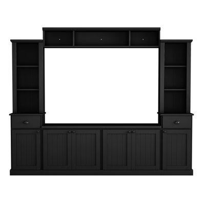 Meuble télé 75 po avec rangement abondant, noir, convenant à un meuble mural de salon moderne pour téléviseur, rangement spacieux et pont réglable