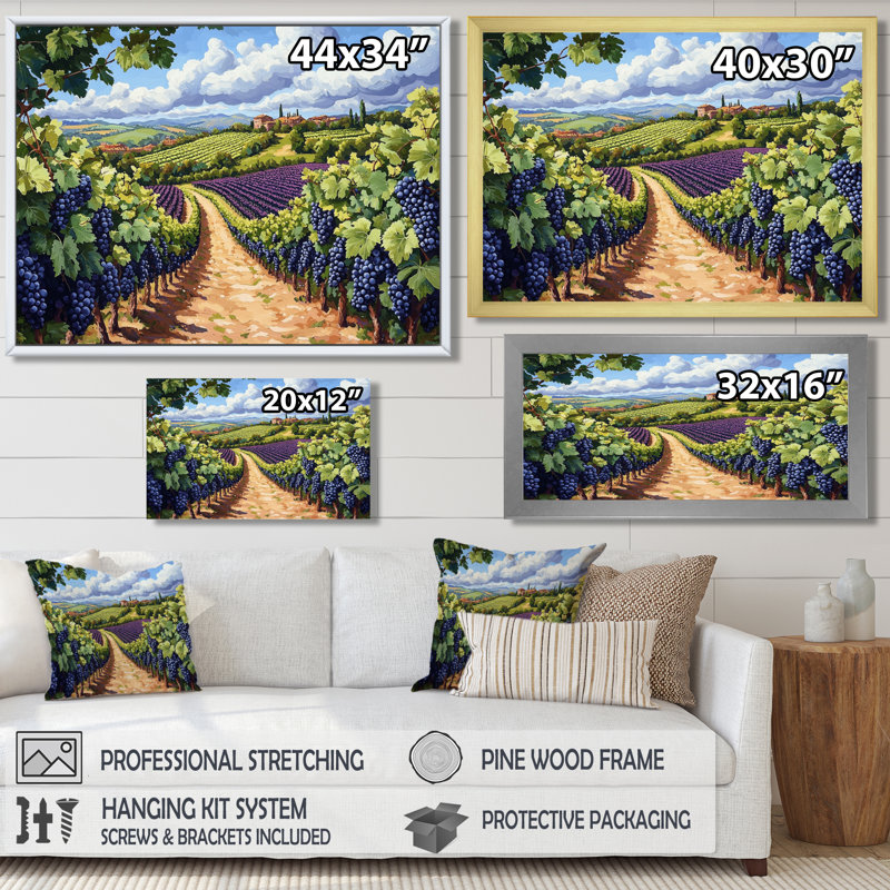Vineyard In California Summer I - vignoble, art mural, H 28 po x l 60 po, Toile tendue sur cadre, Ne s’applique pas