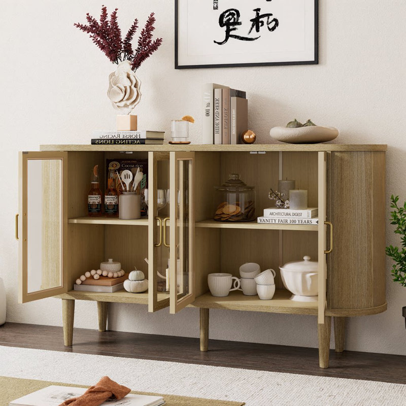 Kiran Sideboard with Glass Doors & Adjustable Shelves, Natural
