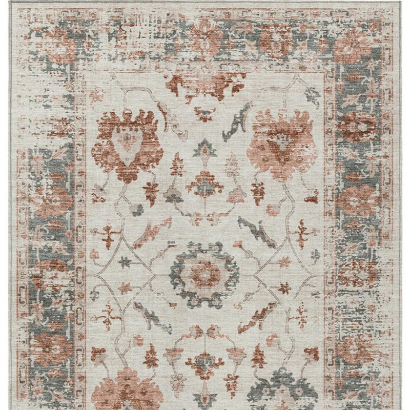 Tapis intérieur lavable floral 9 pi x 12 pi lin et ivoire
