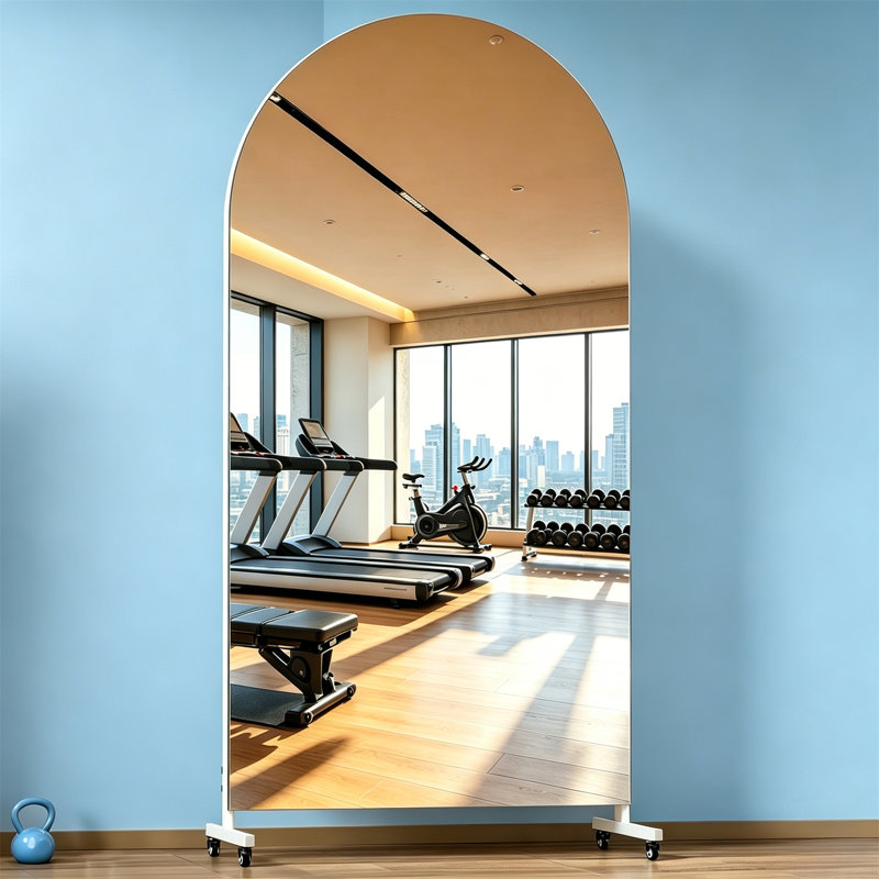 Full Body Mirror, Arched Rolling Full-Length Mirror -360 ° Rotating Mobile Tempered Glass Floor Mirror, Large Size Suitable For Yoga, Dance, Bedroom And Home Gym