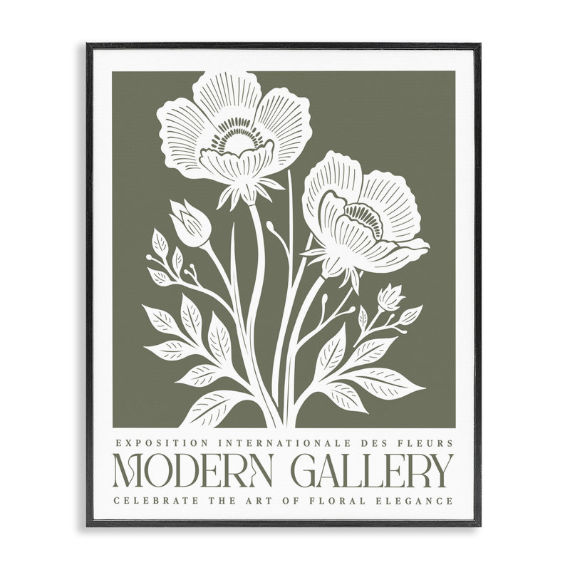 «Olive Green Floral Gallery», estampe numérique, lettrée et doublée, H 20 po x l 16 po, Giclée encadrée noir minuit
