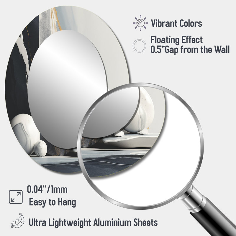 Abstract Marble Shapes I - Large Oval Wall Mirror On Metal, 40" x 30"