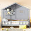 Lit simple Space House avec tablettes, gris, toit charmant pour un espace de chambre à coucher relaxant