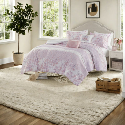 Polyester Bedding Sets, Vintage Floral Pink Comforter For Home