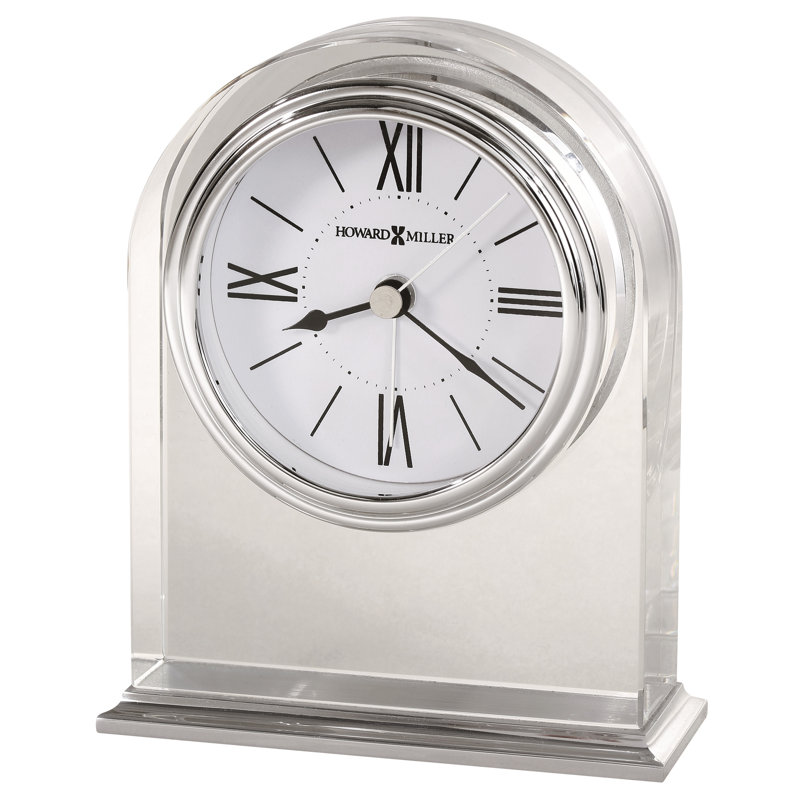 Silver Quartz Table Clock with Crystal and Aluminum Base