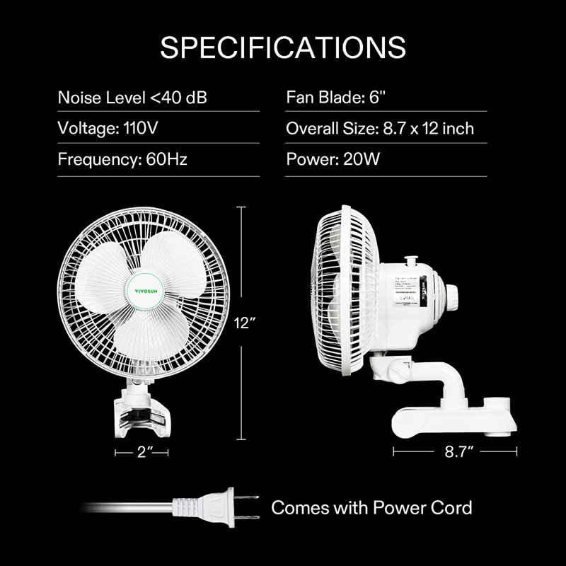 Ventilateur à pince 12 po Vivosun, Blanc