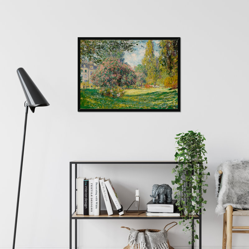 Landscape-The Parc Monceau by Claude O. Monet - Wrapped Canvas Painting, Black Framed Paper Print, 55cm H x 80cm W x 2.3cm D