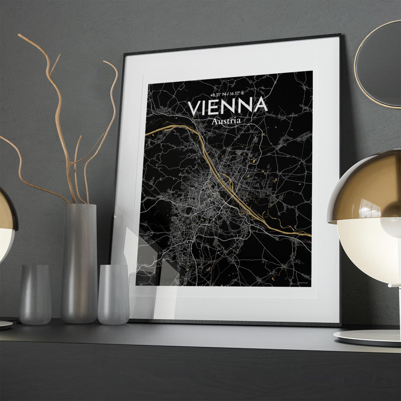 Vienna City Map In Luxe - No Frame Print, 20cm H x 16cm W x 0.05cm D