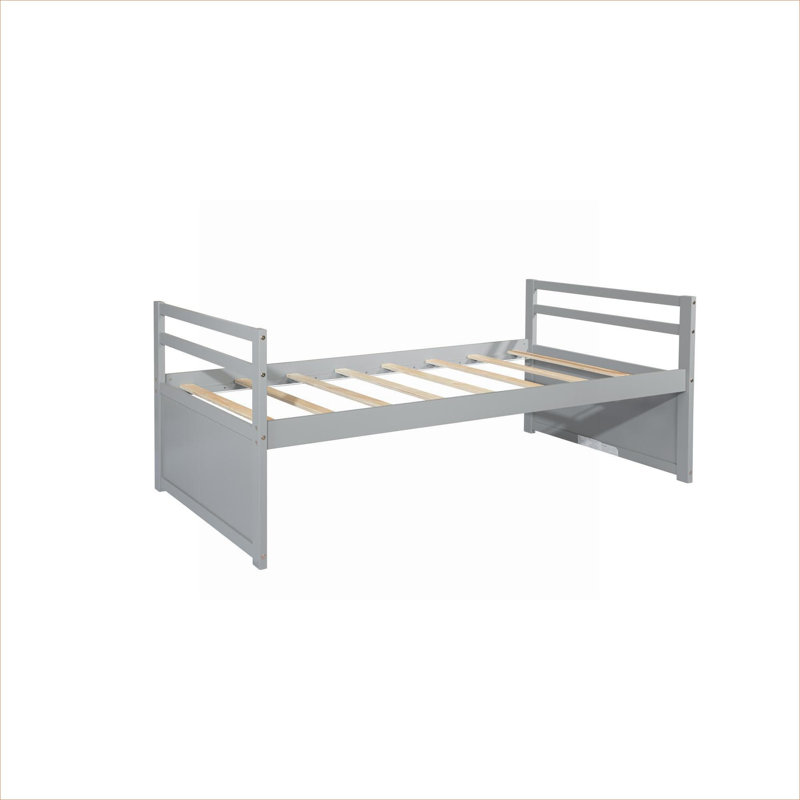 Lit simple en bois de pin massif gris avec lit gigogne coulissant et trois tiroirs de rangement pour les petites chambres