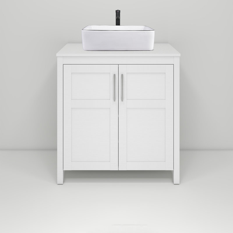 Meuble-lavabo simple 30 po avec lavabo moderne autoportant, Blanc