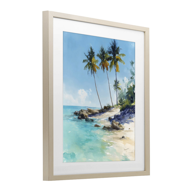 «Rocky Tropical Shore», reproduction sous verre encadrée, design par Franklyn Gregory, 21 x 17