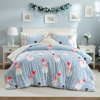 Ensemble d'édredon de Noël, édredons en flanelle avec motif de Noël, literie légère, moelleuse et moelleuse