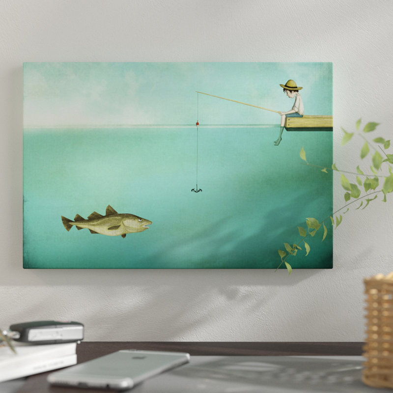 " Fish " by Majali, 18" H x 26" W x 1.5" D, No Mat, Wrapped Canvas