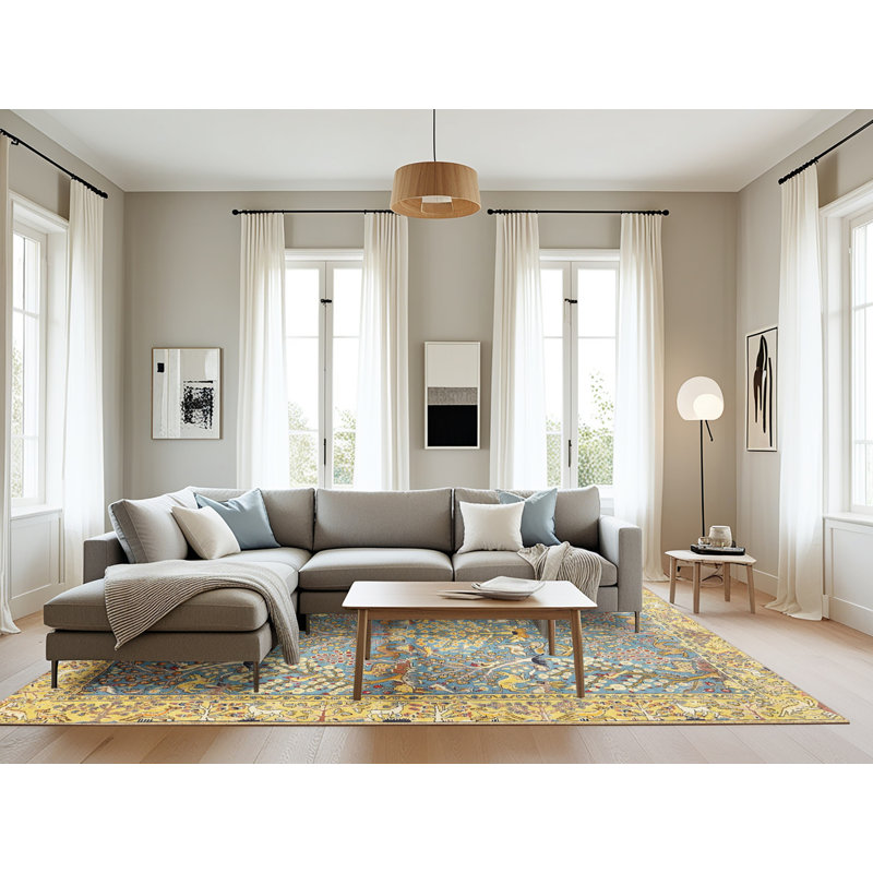 Tapis oriental jaune / bleu, Rectangle 8 pi x 10 pi