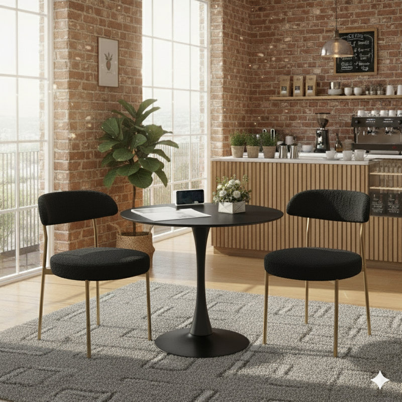 Ensemble de table de salle à manger rond avec 2 chaises, Noir et or, Noir