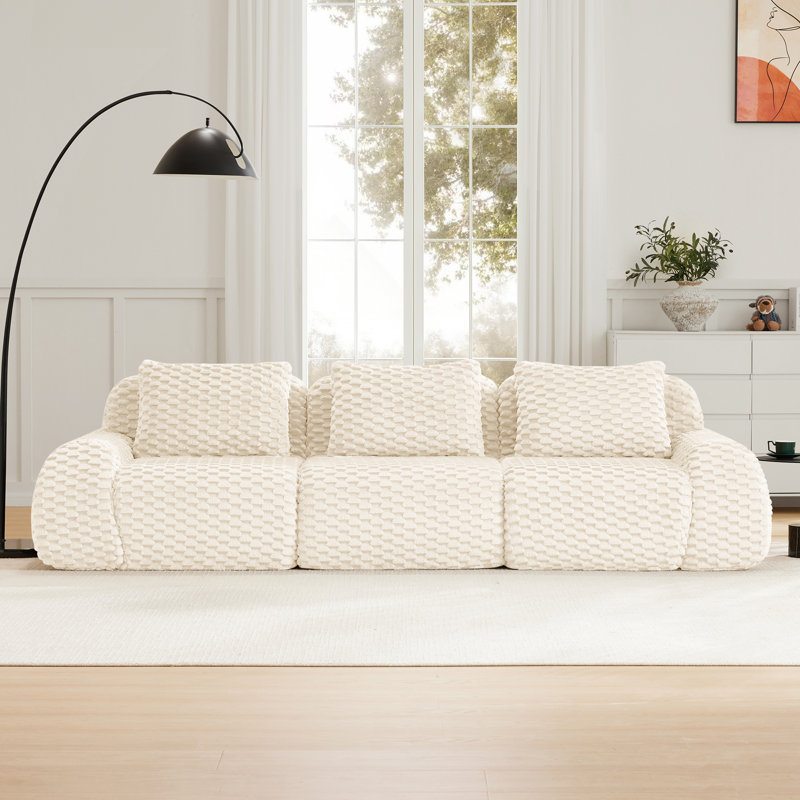 Boneless 114" Modern Modular Sectional Sofa for Living Room,Flannelette Fabric,Oversized 3-Seater Couch,boneless sofa,Deep Seat,Buckle connection,Anti-slip Design,No Assembly