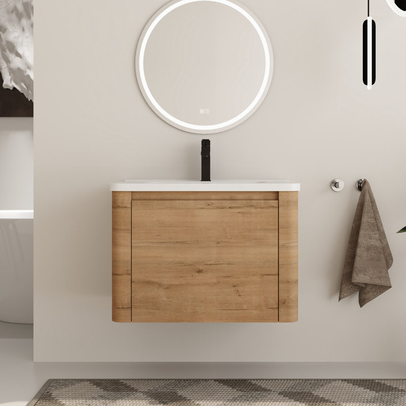 Walden 28'' Single Bathroom Vanity Set with Ceramic Vanity Top, 28", Imitative Oak
