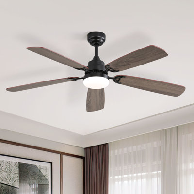 Ventilateur de plafond moderne de 52 pouces avec 3 lumières à DEL, Sofucor, ventilateur de plafond à 5 pales avec télécommande, ventilateur de chambre à coucher et ventilateur de salon, noir