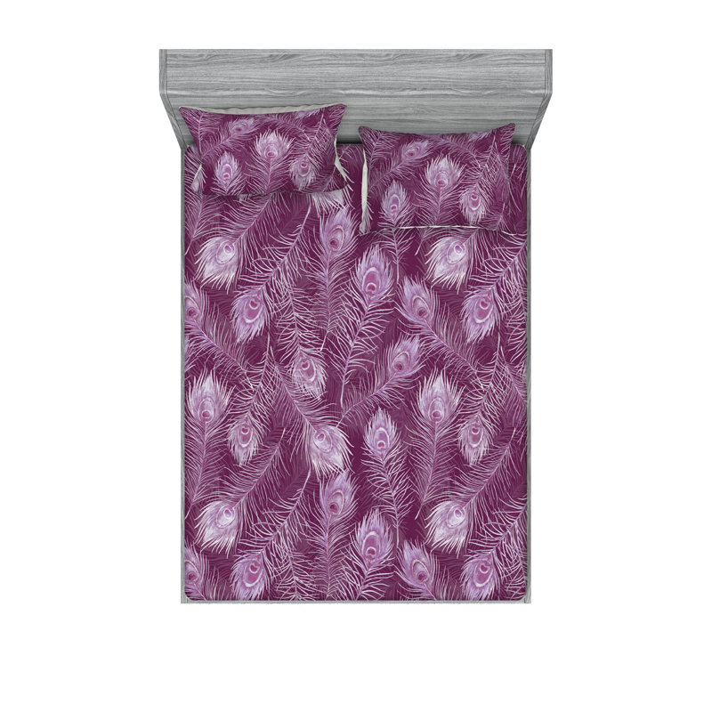 Drap-housse et taie décorative Ambesonne, plumes de paon rosées, magenta et rose tendre
