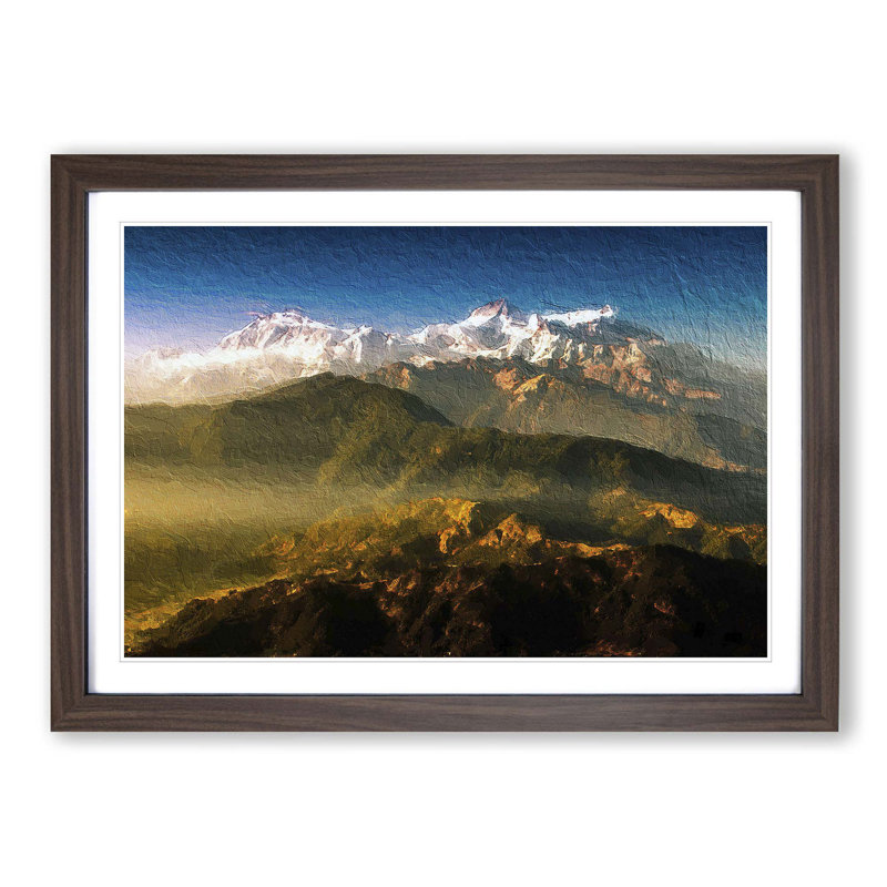 Sunlight Bathing the Mountains in Nepal - Picture Frame Painting Print on MDF, 36cm H x 48cm W x 2cm D, Walnut Framed