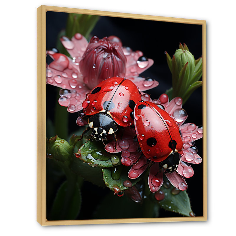 "Tiny Ladybug Garden Guardians I", reproduction d'art sur toile, Cadre naturel flottant, H 40 po x l 30 po x P 1,5 po