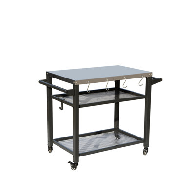 Outdoor Bbq Prep Table With 3 Shelves, Rust- Steel Counter, Mesh Partition Design, Extra Tool Hooks, Wheels Brake, Handy Grill Stand Cooking Stainless Rust Top, To Keep Clean, Brakes, Functional