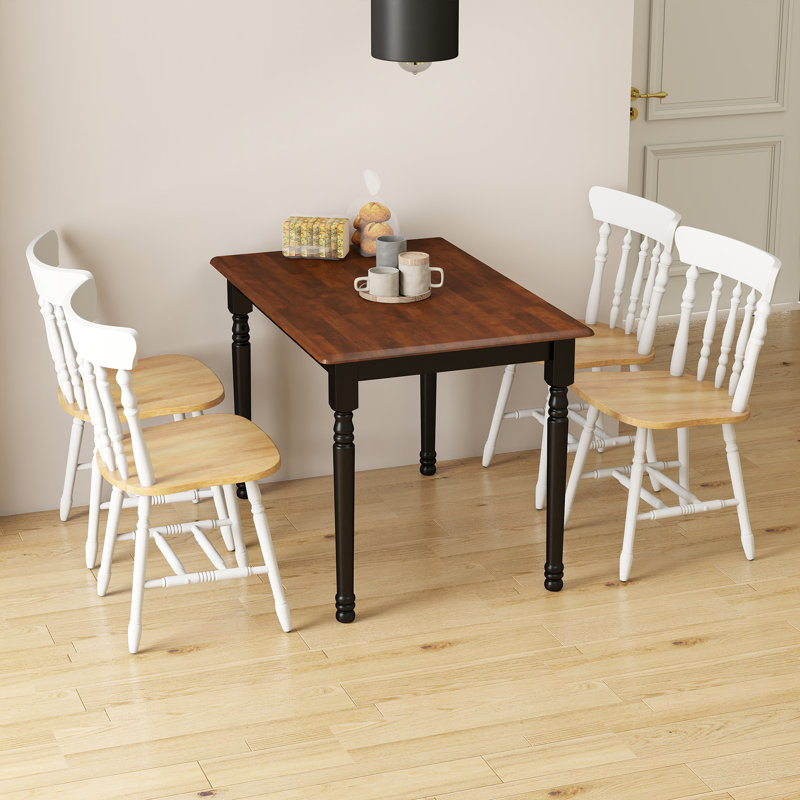 Dining Table Set Mid Century Modern Small Saving Space Dining Table Set, Walnut/Black, White/Natural