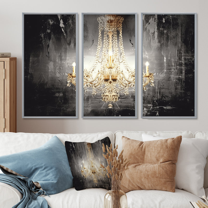 Robicheaux - Ensemble d'impressions murales lustre Glam, Encadrement argenté, H 32 po x l 48 po x P 1 po