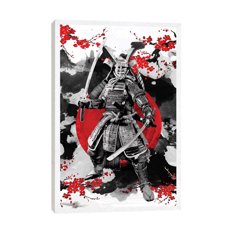 Sakura Samurai by Cornel Vlad - Print on Canvas, White Framed, 66.04 cm H x 45.72 cm W