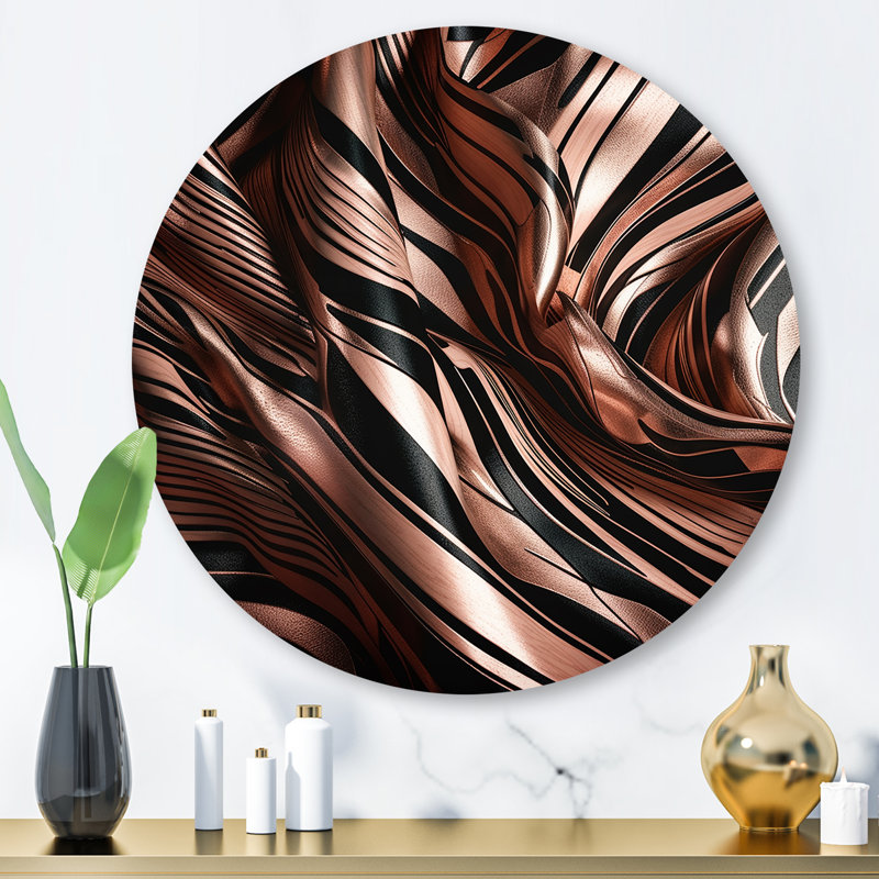 Rosegold embrassant l'essence des lignes IV - art abstrait rond en marbre sur métal, H 29 po x l 29 po x P 1 po