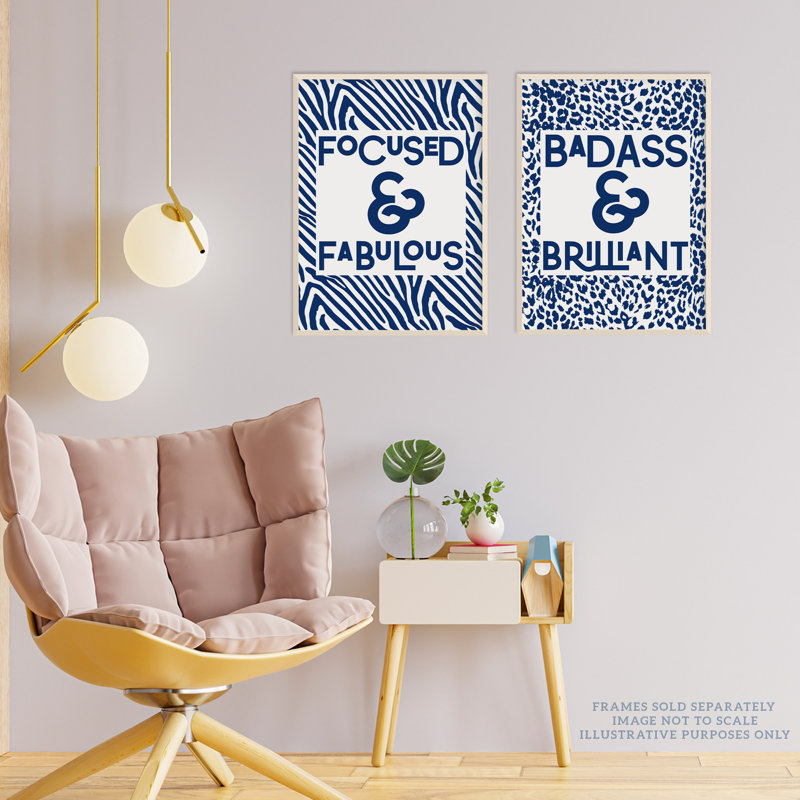 Focused Fabulous Badass Brilliant Typography Zebra Leopard Pattern Office - 2 Piece No Frame Print Set