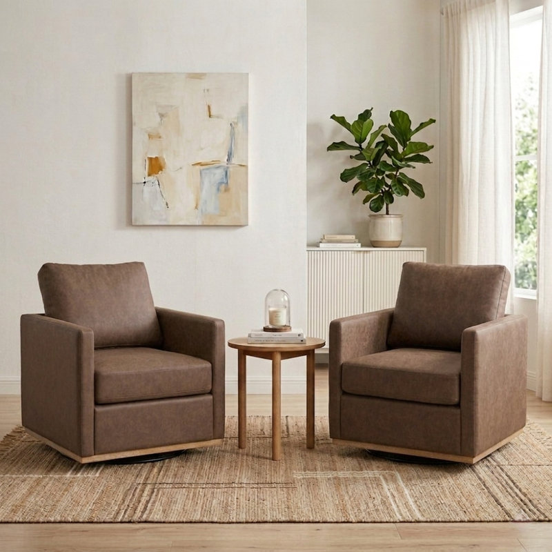 Fauteuil club pivotant et confortable 30,5 po, Similicuir café