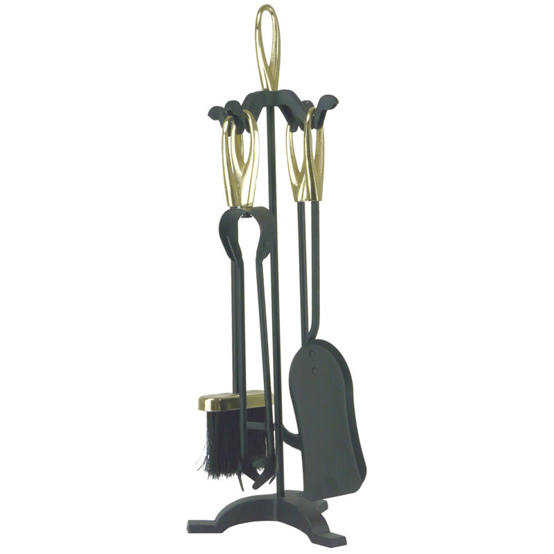 Fireplace Tool Set, Black/Brass