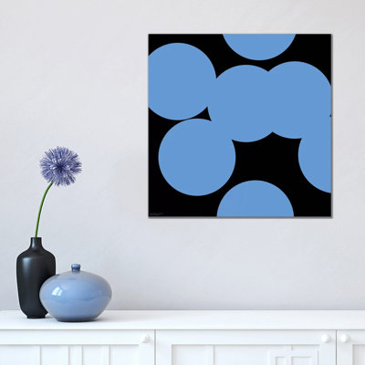 99 Blue Circles on Black 1 Piece Wrapped Canvas Painting