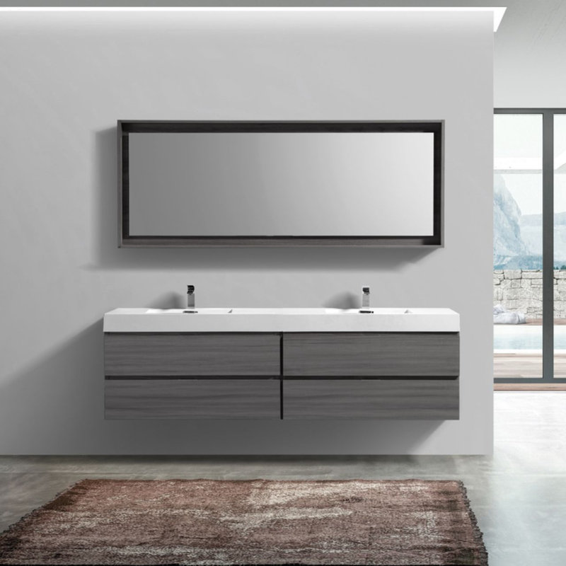 Meuble-lavabo double 79,125 "avec plateau Bliss, Valcun gris cendre