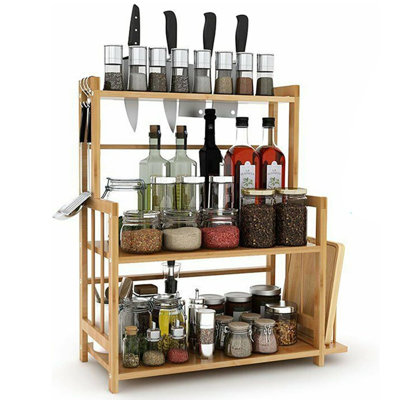 Freestanding Bamboo Spice Rack with Adjustable Racks