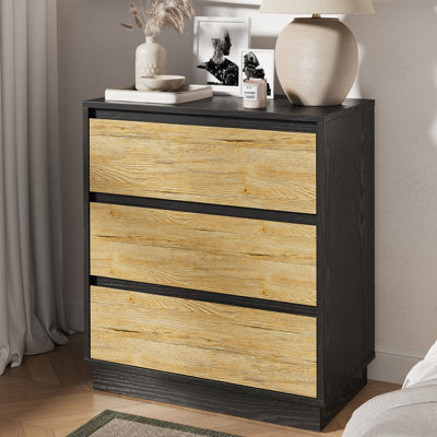 Large Wood Nighstand With 3 Drawers